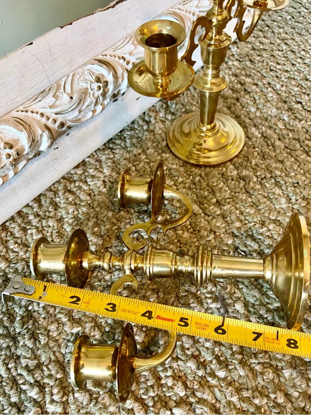 Polished Brass 3-Arm Candle Holders - Pair